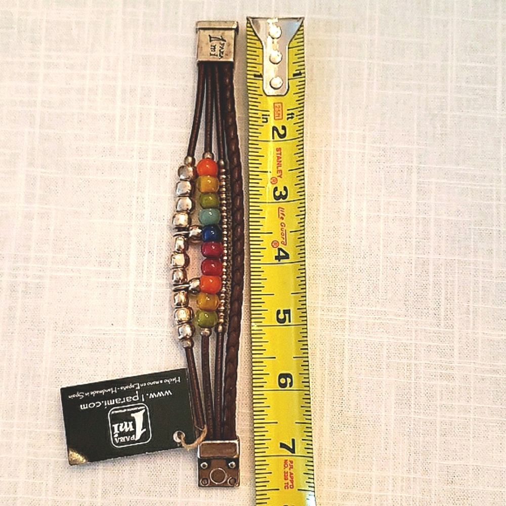 1 Para Mi silver and leather rainbow bracelet - Picture 7 of 8
